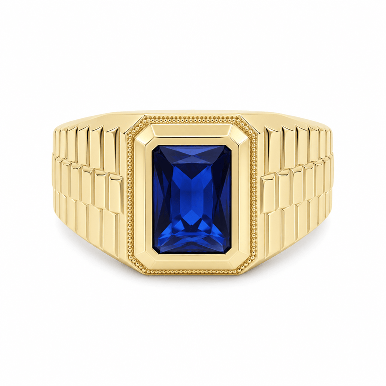 14k Yellow Gold Blue Fashion Ring Men's - Miral Jewelry