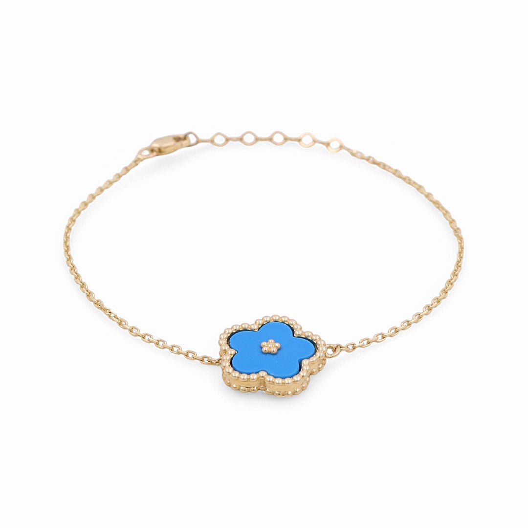 14K Yellow Gold Blue Flower Bracelet 7in, 4.1 g
