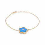 14K Yellow Gold Blue Flower Women's Bracelet - Miral Jewelry