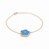 14K Yellow Gold Blue Flower Women's Bracelet - Miral Jewelry