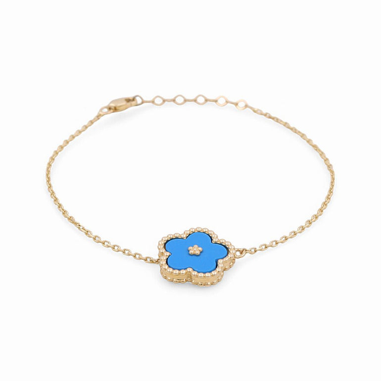 14K Yellow Gold Blue Flower Women's Bracelet - Miral Jewelry