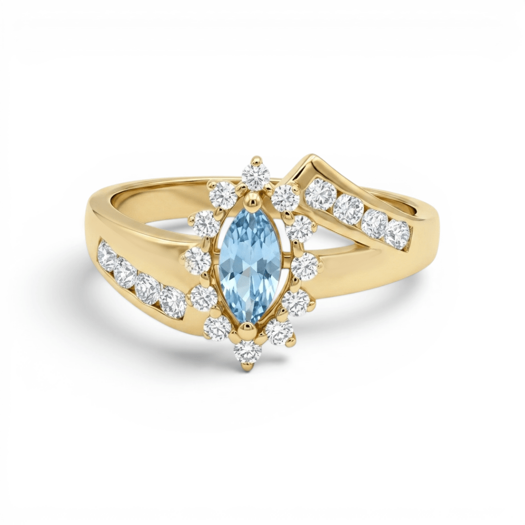 14K Yellow Gold Blue Marquise Fashion Women's Ring - Miral Jewelry