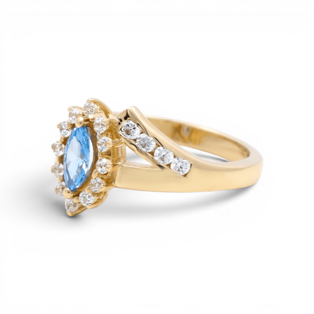 14K Yellow Gold Blue Marquise Fashion Women's Ring - Miral Jewelry