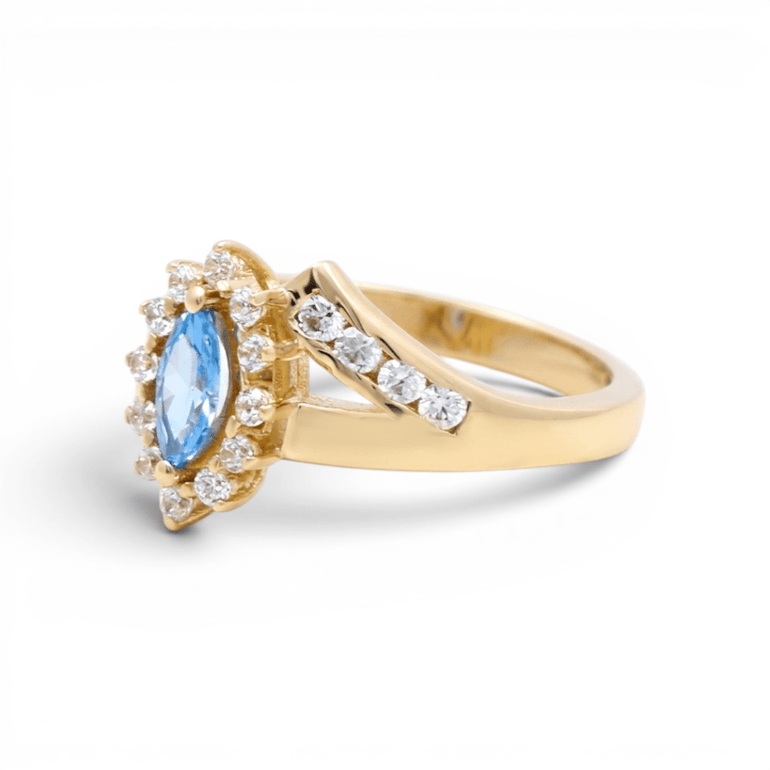 14K Yellow Gold Blue Marquise Fashion Women's Ring - Miral Jewelry