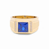 14k Yellow Gold Blue Square Fashion Men's Ring - Miral Jewelry