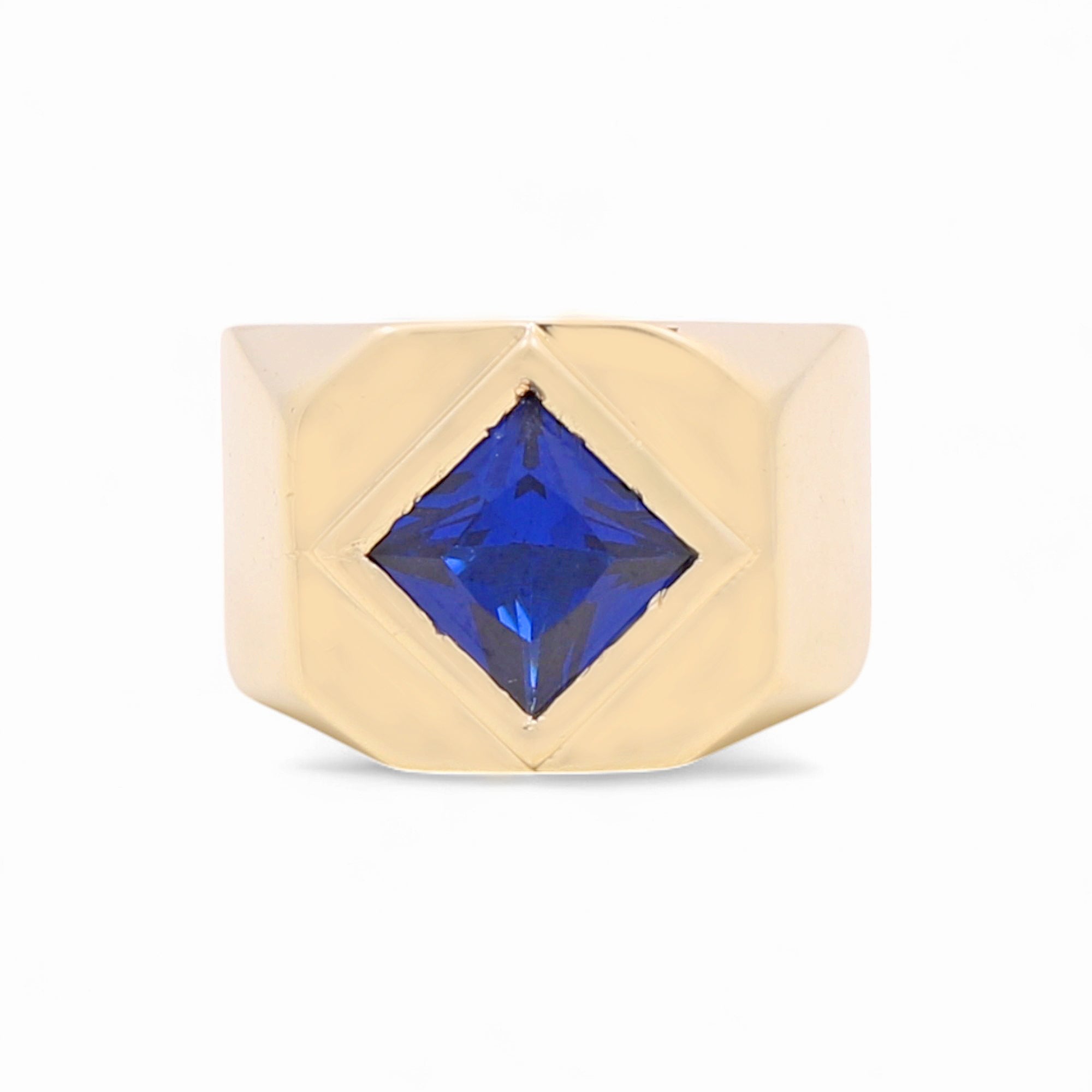 14k Yellow Gold Blue Square Fashion Ring - Miral Jewelry