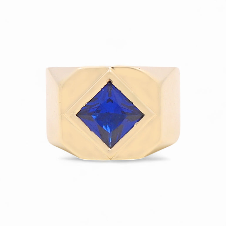 14k Yellow Gold Blue Square Fashion Ring - Miral Jewelry