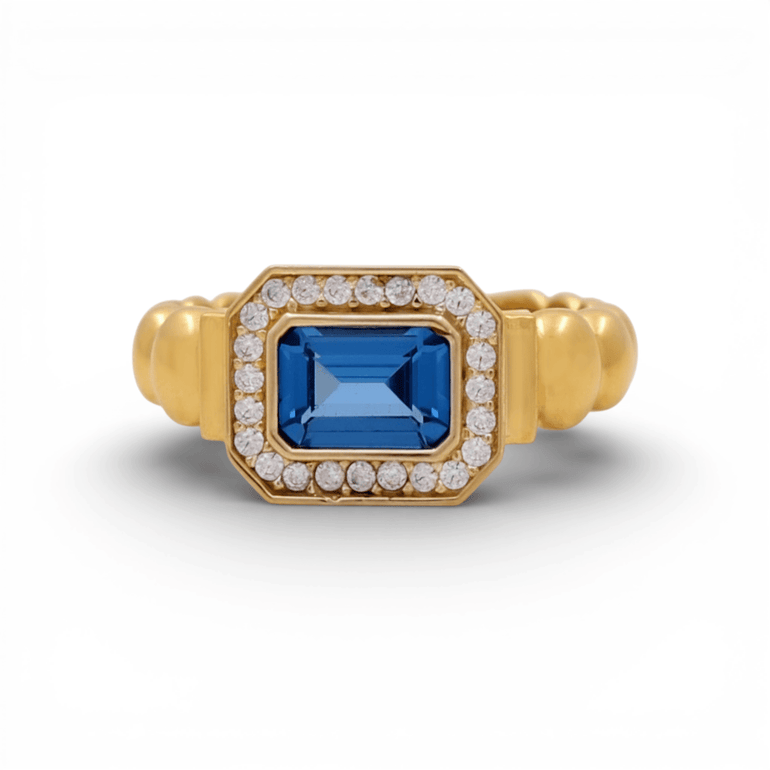 14K Yellow Gold Blue Stone Fashion Women's Ring - Miral Jewelry