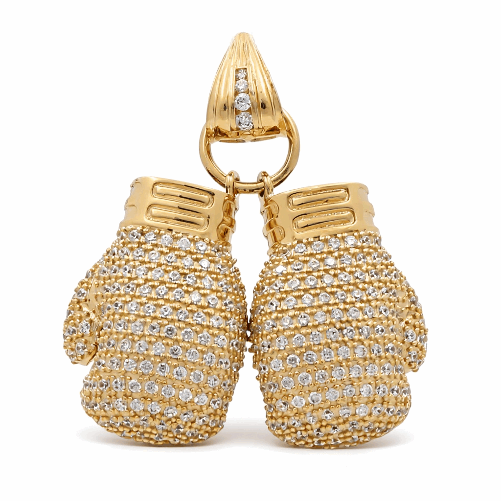 14K Yellow Gold Pavé CZ Boxing Gloves Pendant 19.8 g