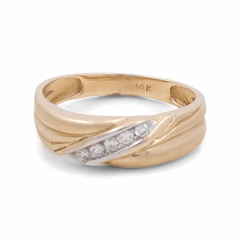 14K Yellow Gold Bridal Men Ring with Diamonds - Miral Jewelry