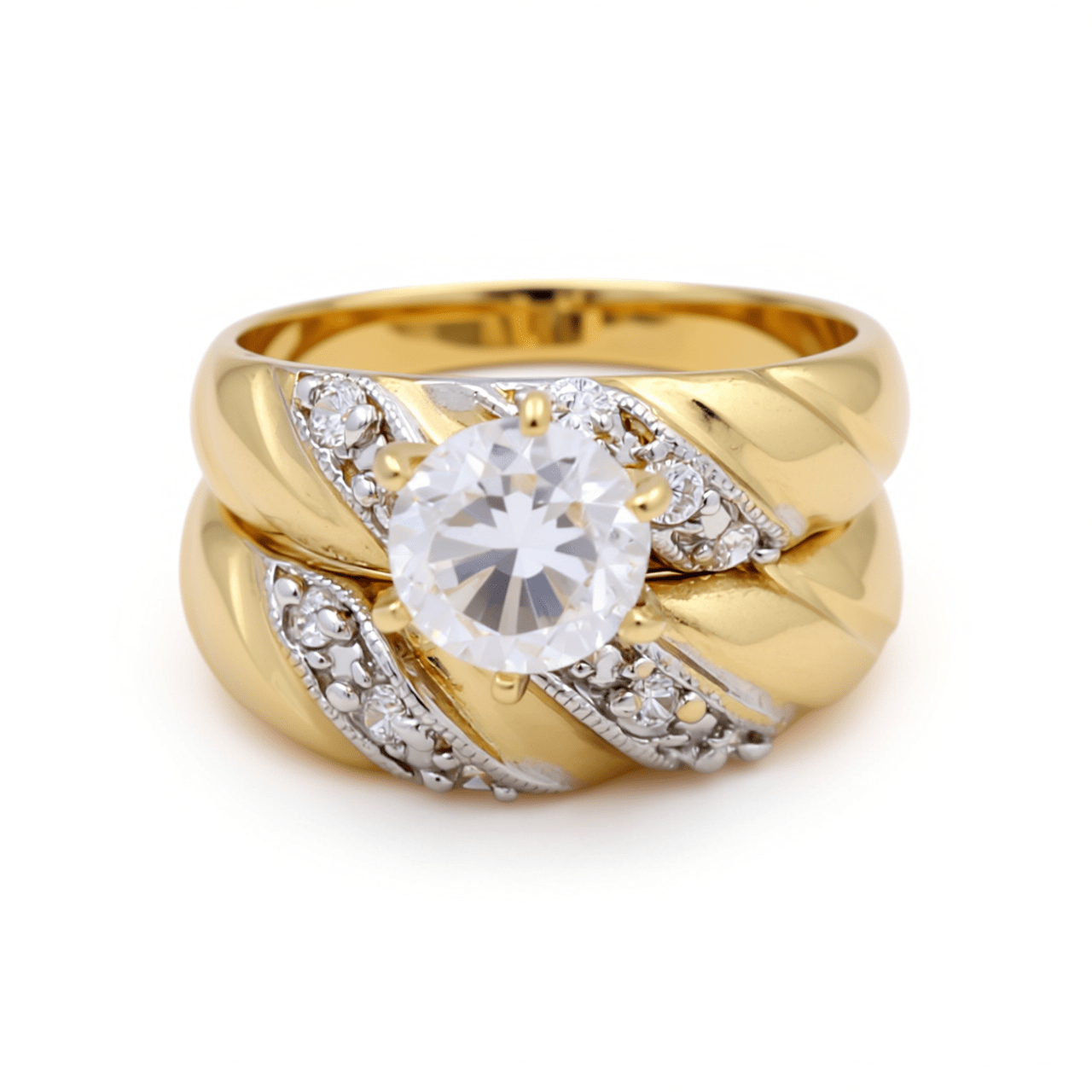 14K Yellow Gold Twisted Diagonal Bridal Set with CZ 7.1 g