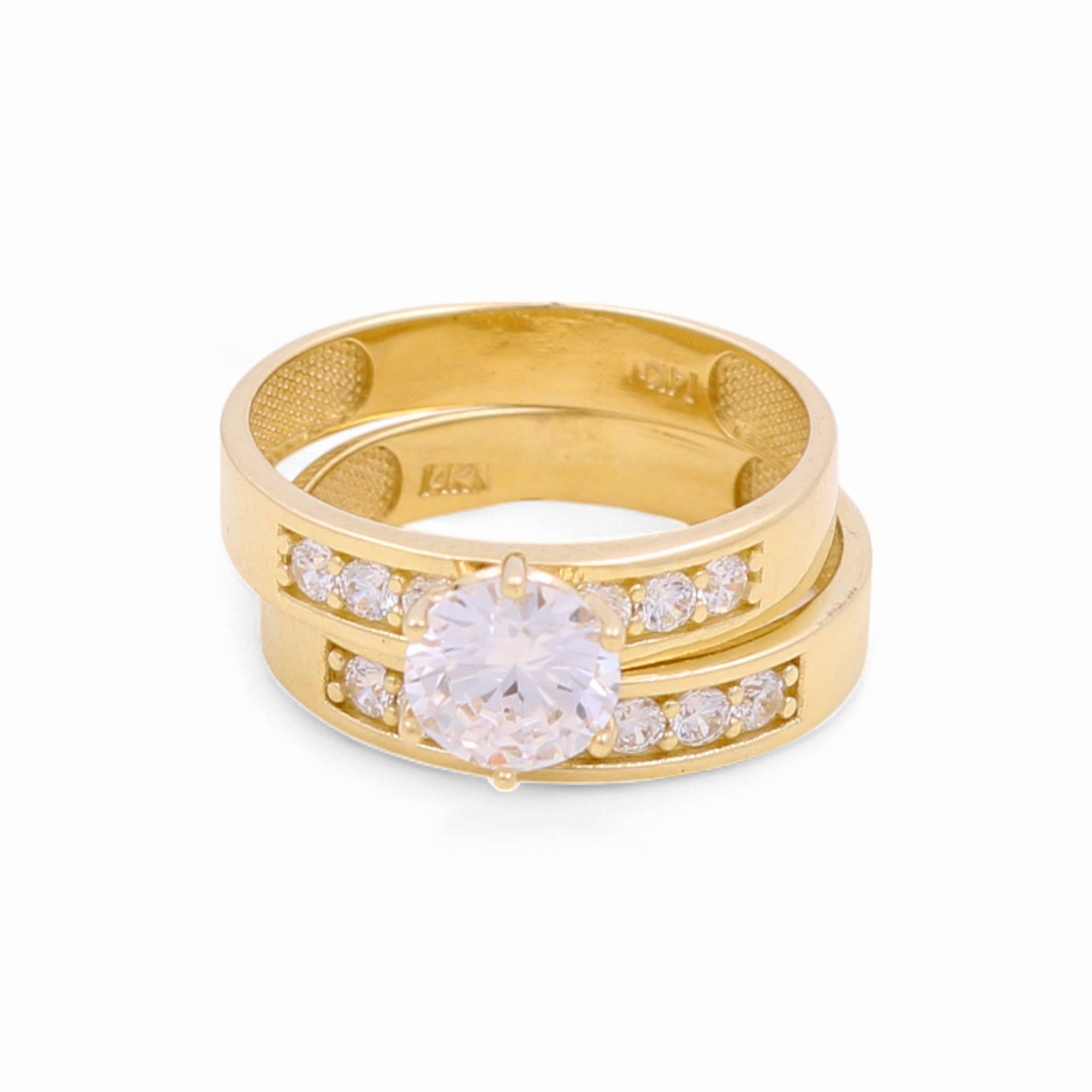14K Yellow Gold Bridal Set with Cz Fashion Women's Ring - Miral Jewelry