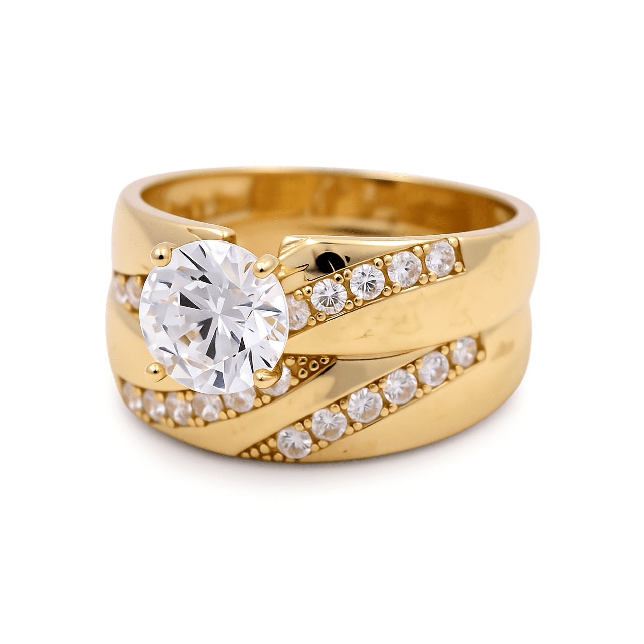 14K Yellow Gold Diagonal Pavé Bridal Set with CZ 6.2 g – view 2