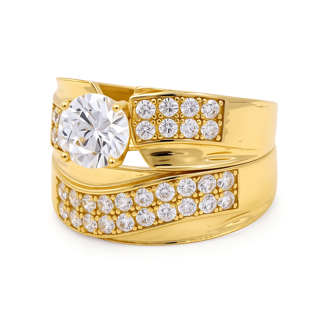 14K Yellow Gold Double-Row Wave Bridal Set with CZ 6.6 g – view 2