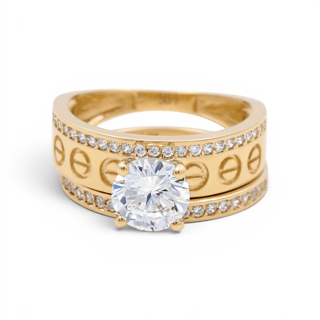 14K Yellow Gold Bridal Set with Cz Fashion Women's Ring - Miral Jewelry