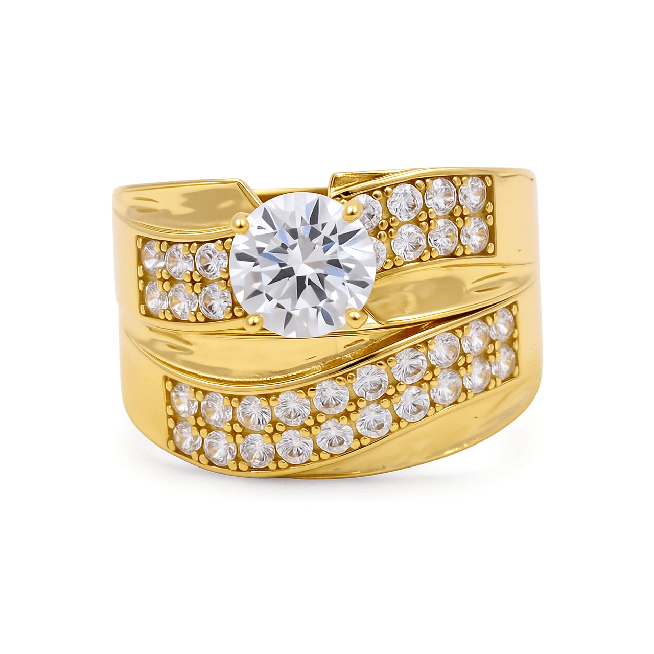 14K Yellow Gold Double-Row Wave Bridal Set with CZ 6.6 g