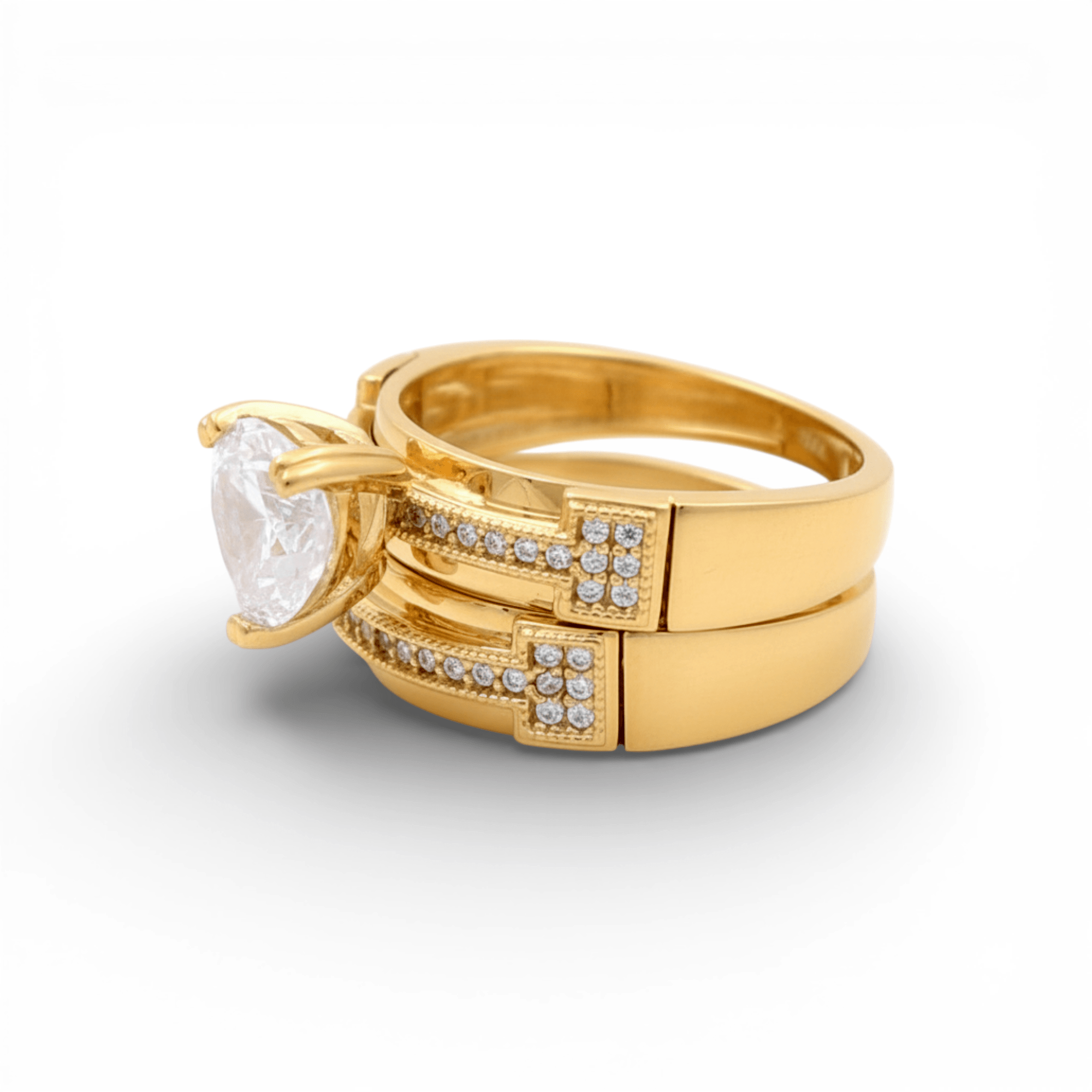 14K Yellow Gold Bridal Set with CZ Fashion Women's Ring - Miral Jewelry