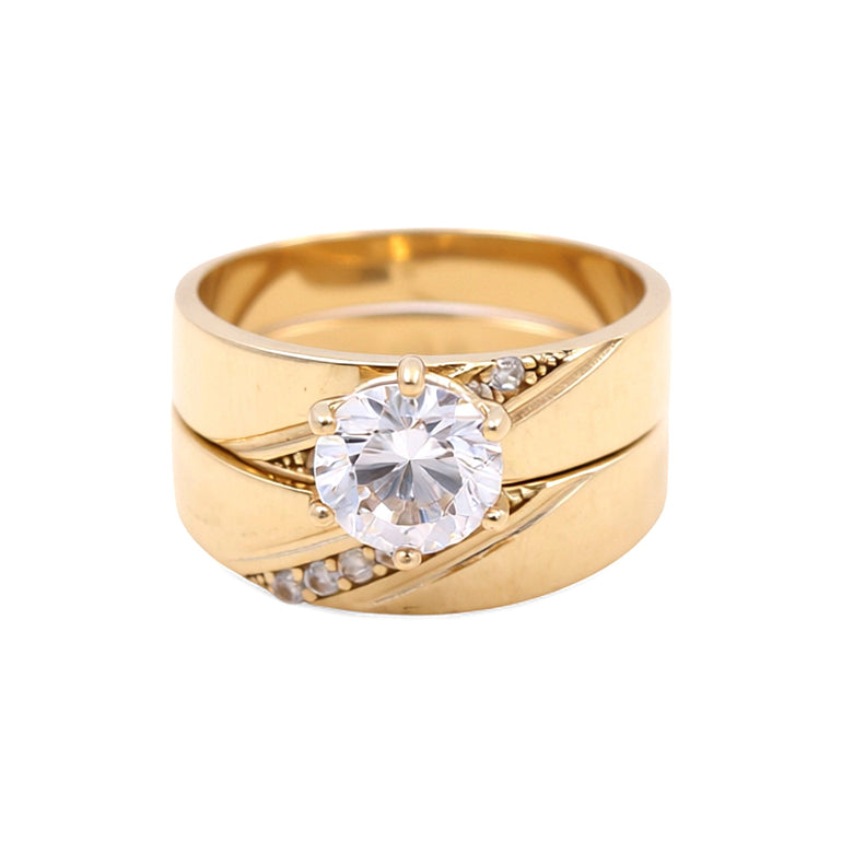 14K Yellow Gold Bridal Set with Cz Fashion Women's Ring - Miral Jewelry