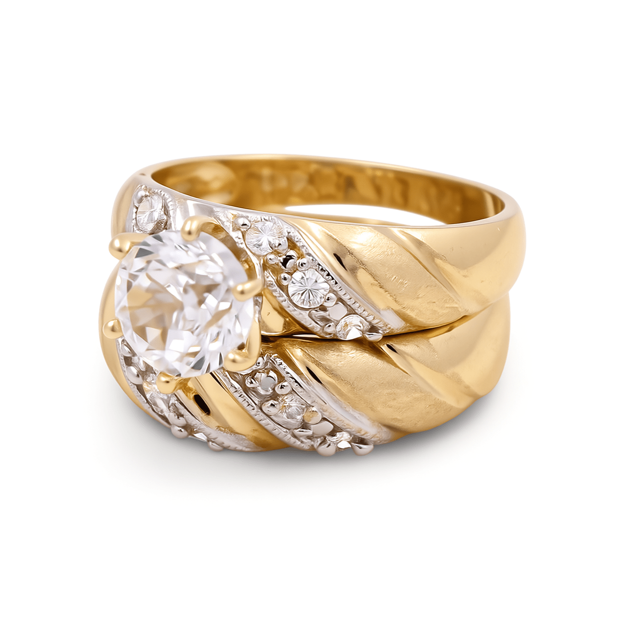 14K Yellow Gold Twisted Diagonal Bridal Set with CZ 7.1 g – view 2