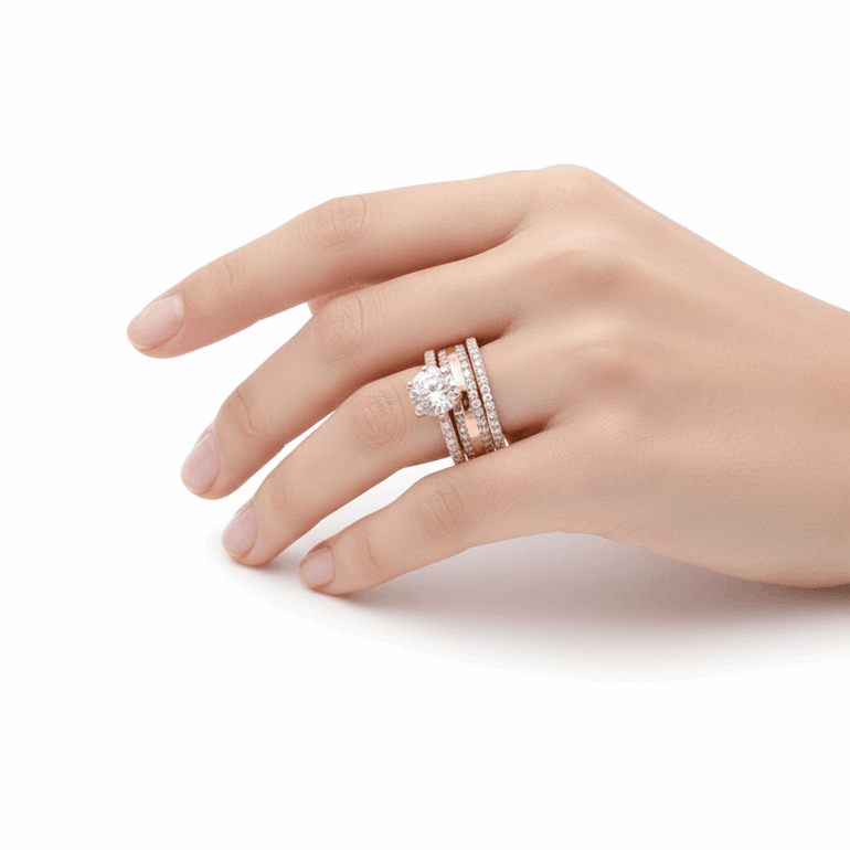 14K Yellow Gold Bridal Set with Cz Fashion Women's Ring - Miral Jewelry