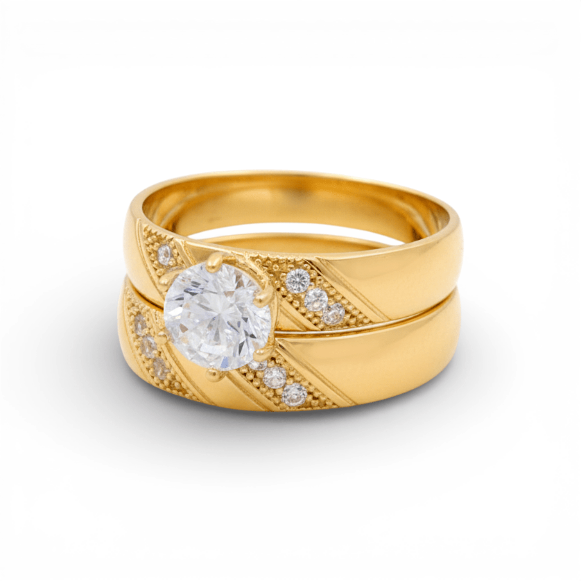 14K Yellow Gold Bridal Set with Cz Fashion Women's Ring - Miral Jewelry
