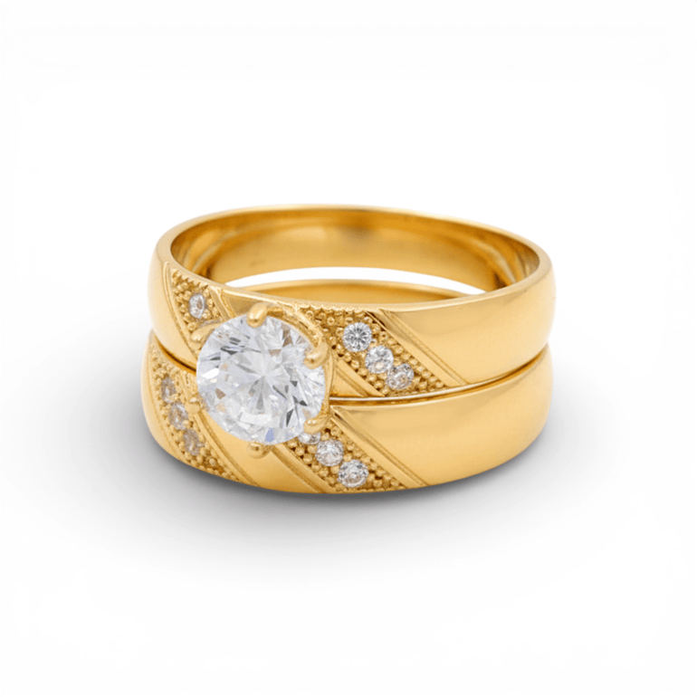 14K Yellow Gold Bridal Set with Cz Fashion Women's Ring - Miral Jewelry