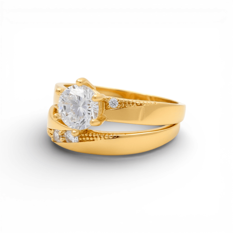 14K Yellow Gold Bridal Set with Cz Fashion Women's Ring - Miral Jewelry