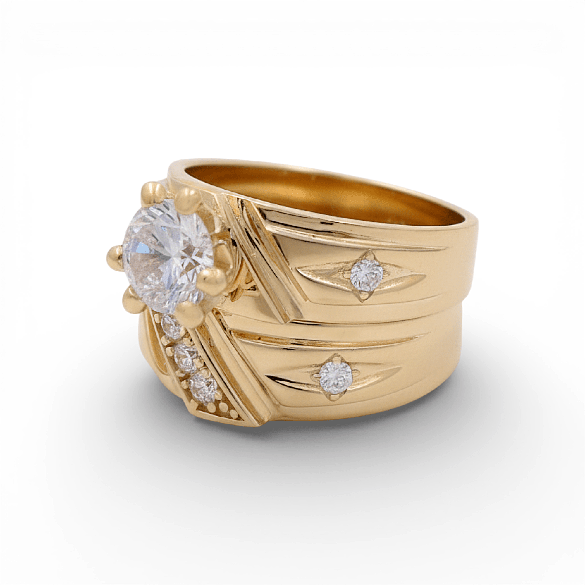 14K Yellow Gold Engraved Bridal Set with CZ 12.5 g – view 2