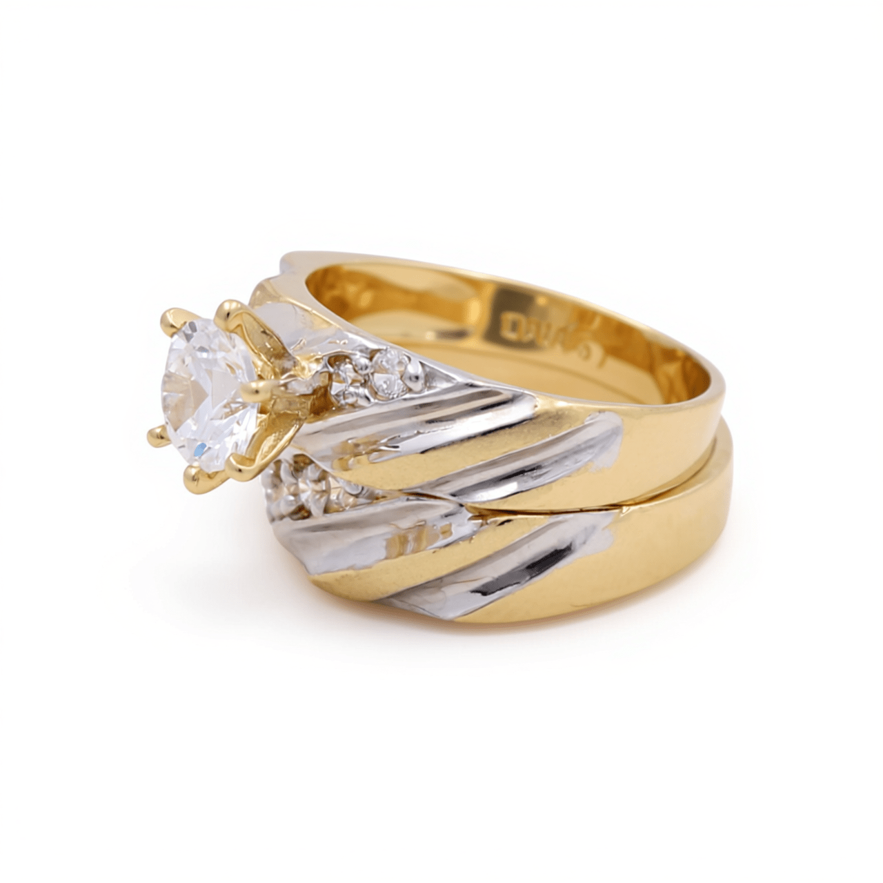 14K Yellow Gold Two-Tone Swirl Bridal Set with CZ 7.2 g – view 2