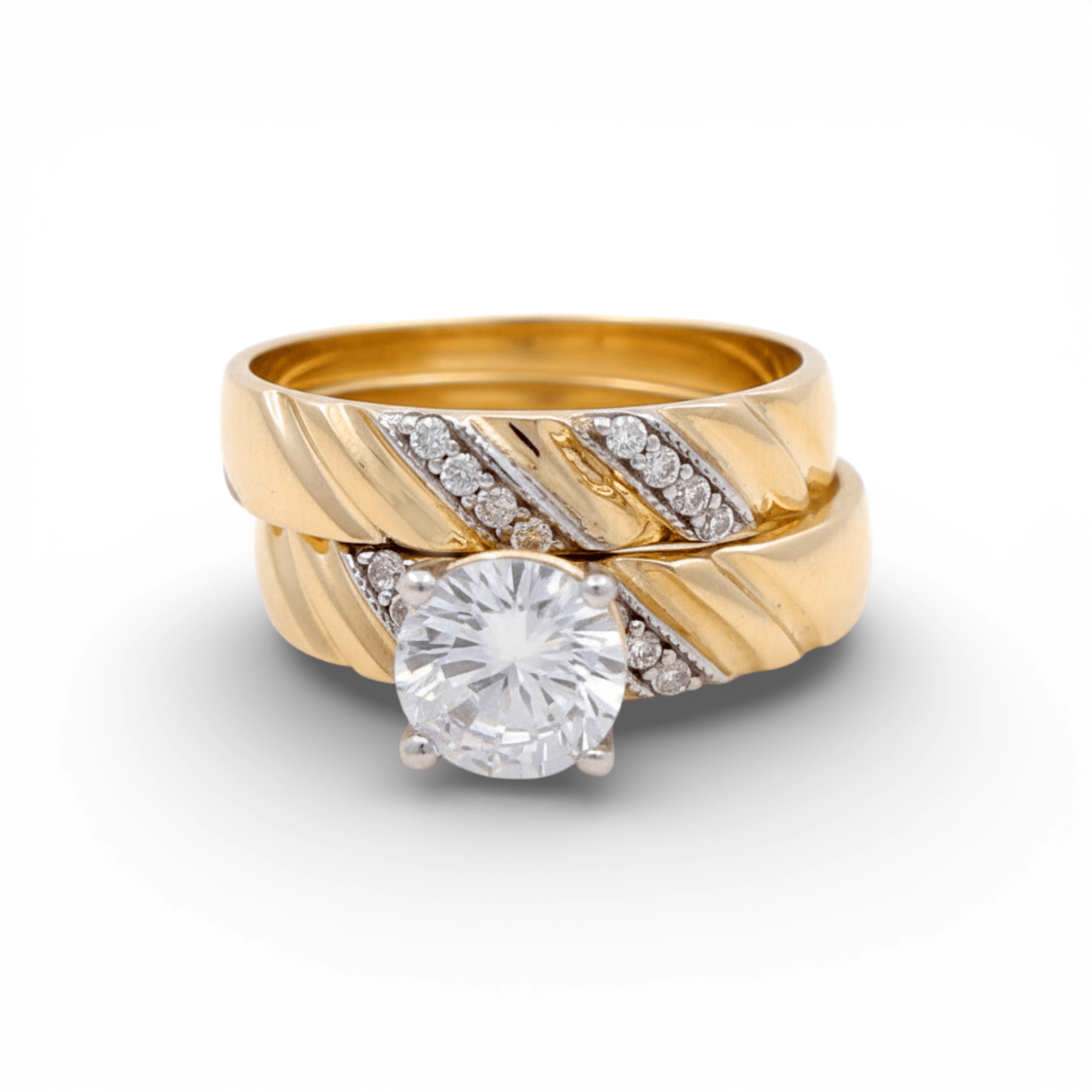 14K Yellow Gold Bridal Set with Cz Fashion Women's Ring - Miral Jewelry