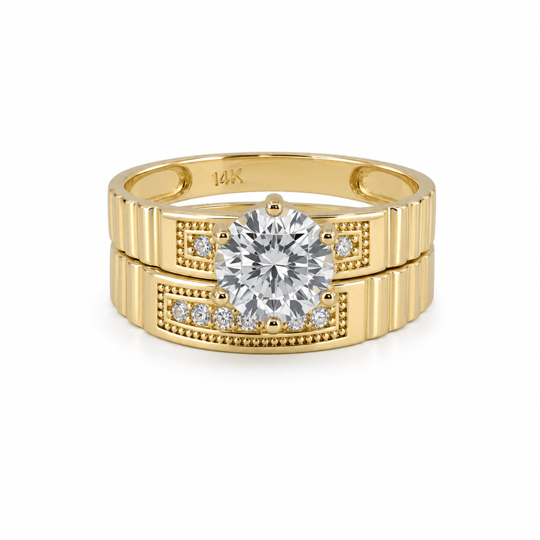 14K Yellow Gold Bridal Set with Cz Fashion Women's Ring - Miral Jewelry