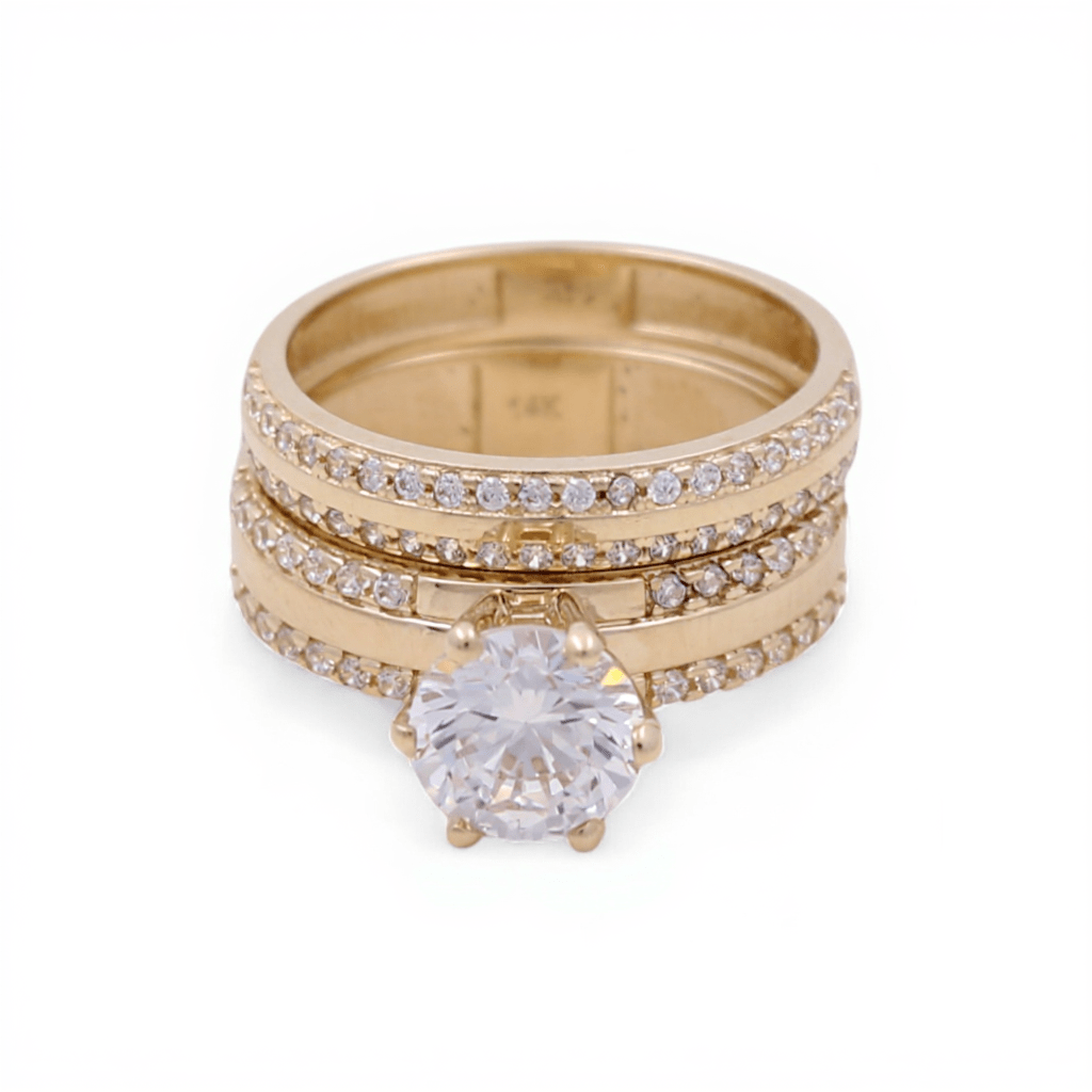14K Yellow Gold Triple-Stack Pavé Bridal Set with CZ 7.3 g