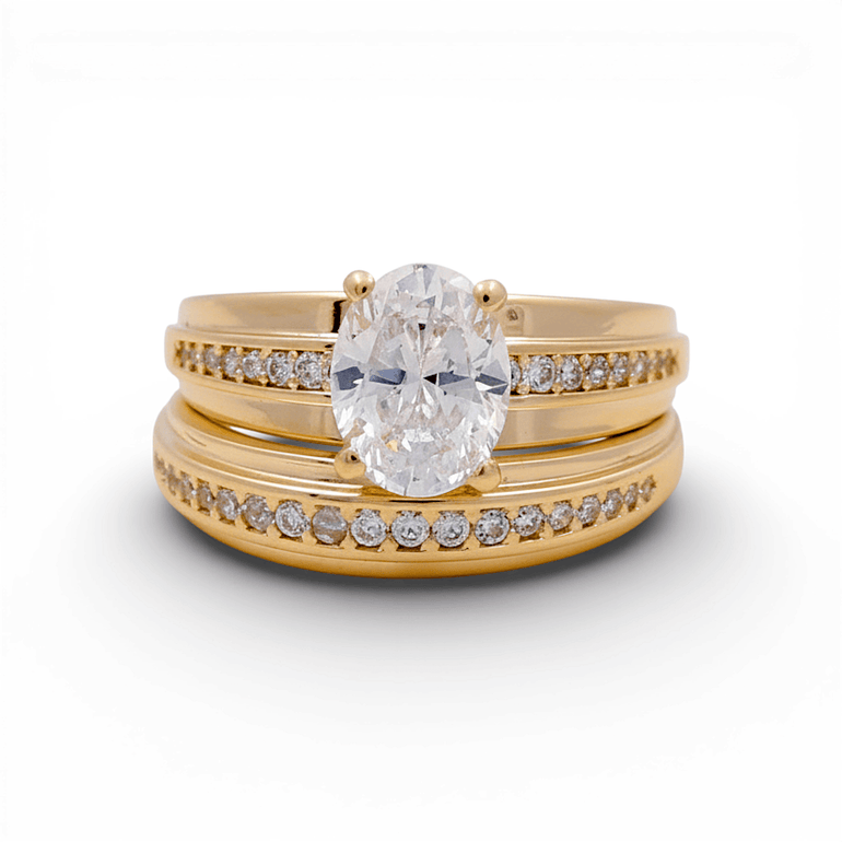14K Yellow Gold Bridal Set with CZ Fashion Women's Ring - Miral Jewelry