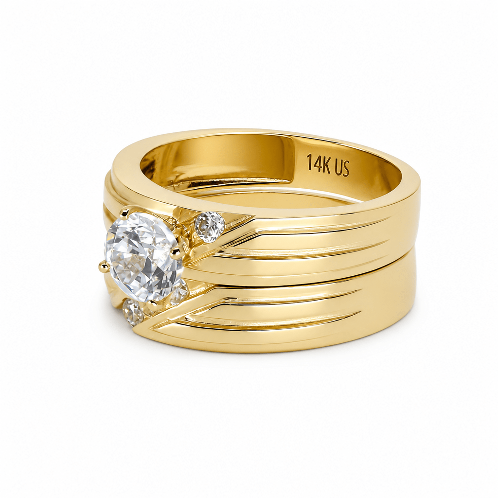 14K Yellow Gold Bridal Set with Cz Fashion Women's Ring - Miral Jewelry