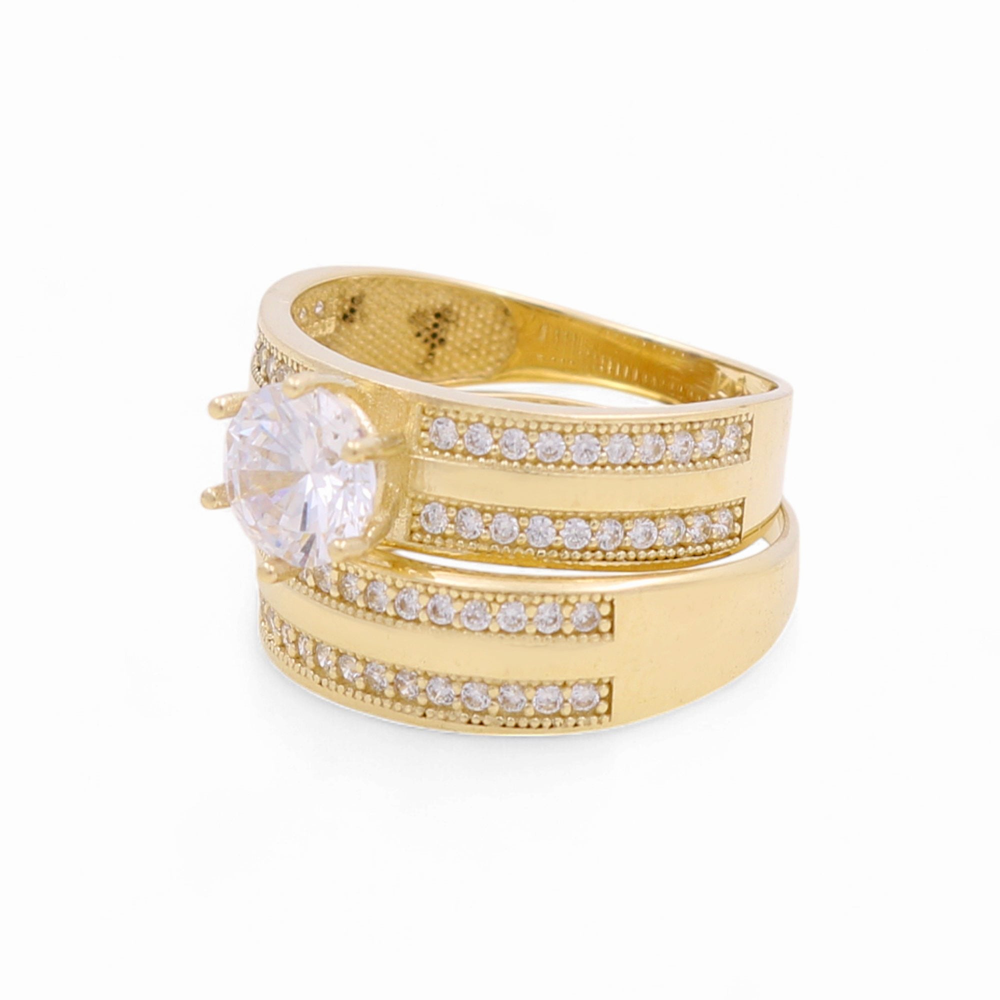 14K Yellow Gold Bridal Set with Cz Fashion Women's Ring - Miral Jewelry