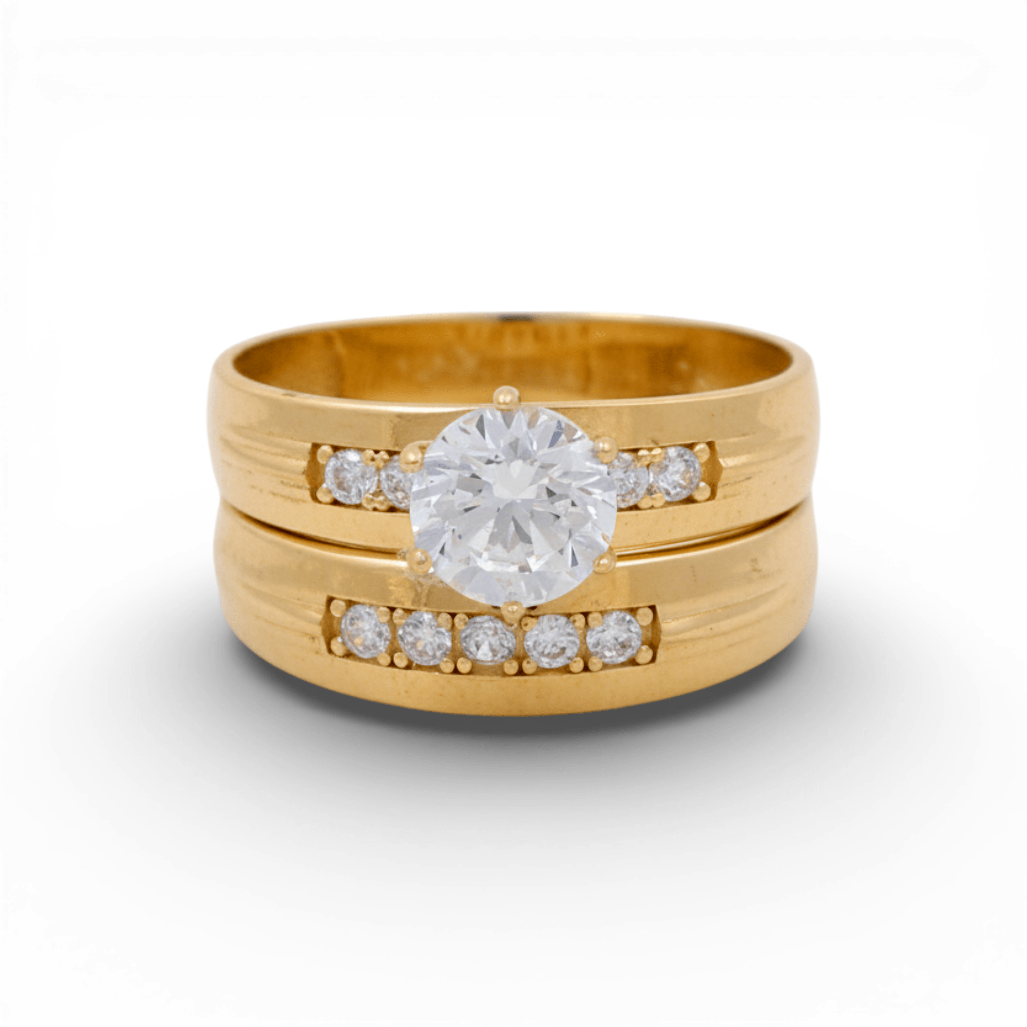 14K Yellow Gold Bridal Set with Cz Fashion Women's Ring - Miral Jewelry