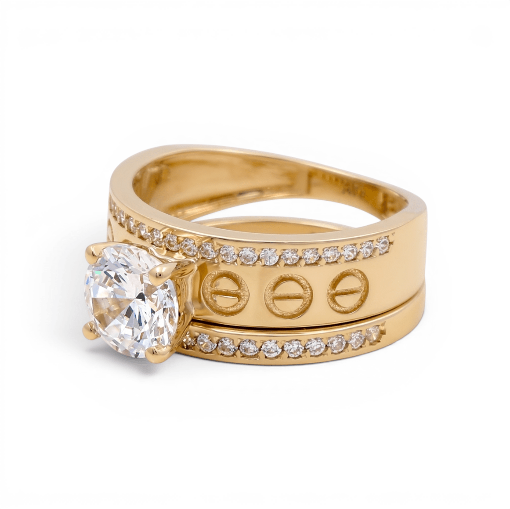14K Yellow Gold Bridal Set with Cz Fashion Women's Ring - Miral Jewelry