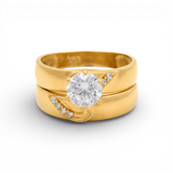 14K Yellow Gold Bridal Set with Cz Fashion Women's Ring - Miral Jewelry