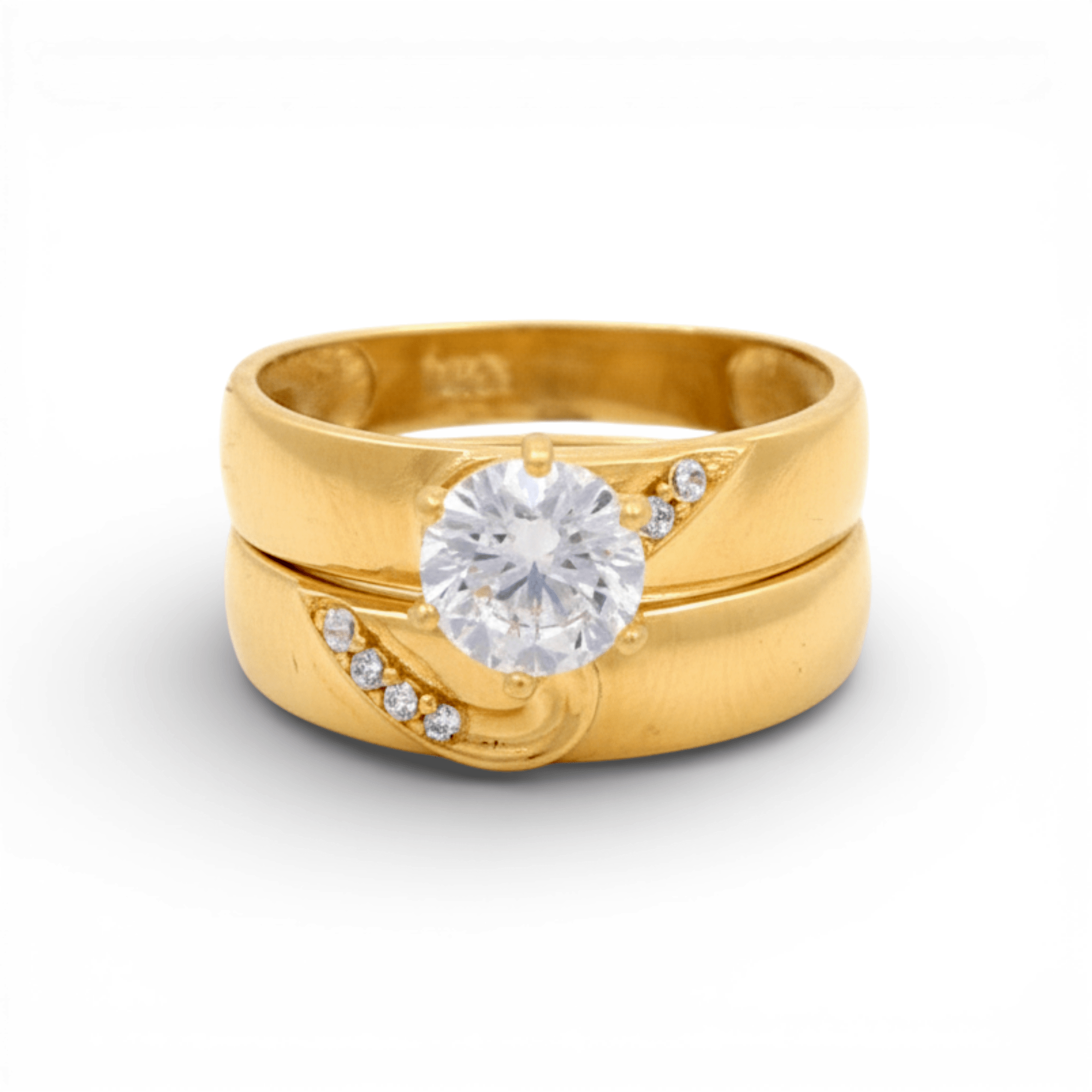 14K Yellow Gold Bridal Set with Cz Fashion Women's Ring - Miral Jewelry