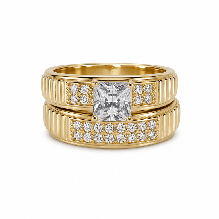 14K Yellow Gold Bridal Set with Cz Fashion Women's Ring - Miral Jewelry