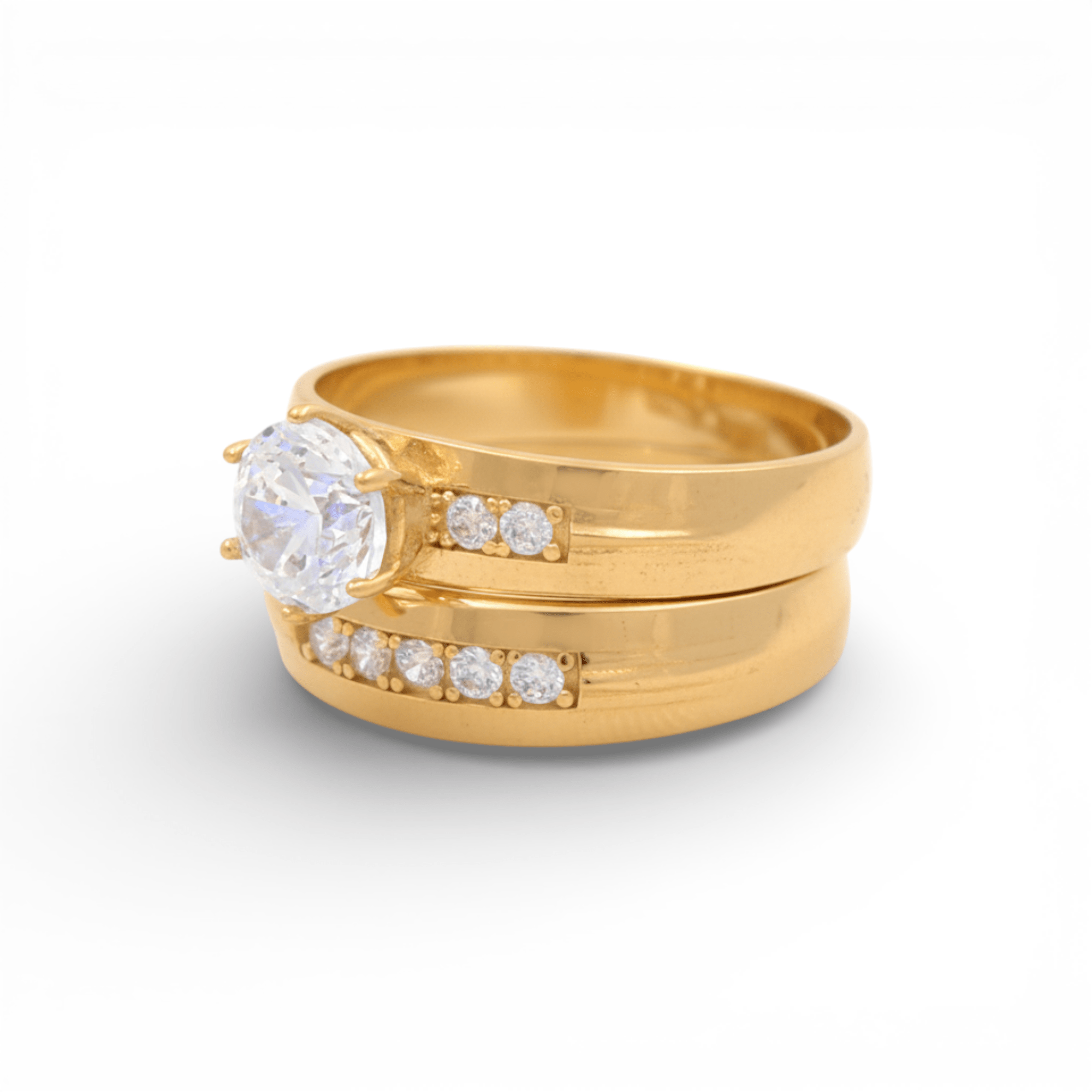 14K Yellow Gold Bridal Set with Cz Fashion Women's Ring - Miral Jewelry