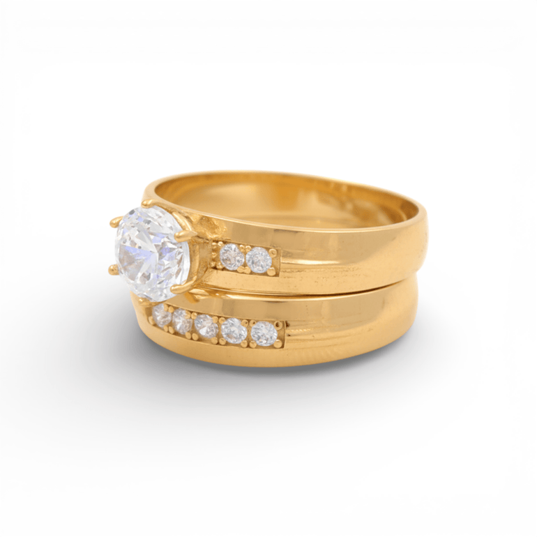 14K Yellow Gold Bridal Set with Cz Fashion Women's Ring - Miral Jewelry