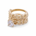 14K Yellow Gold Bridal Set with Cz Fashion Women's Ring - Miral Jewelry