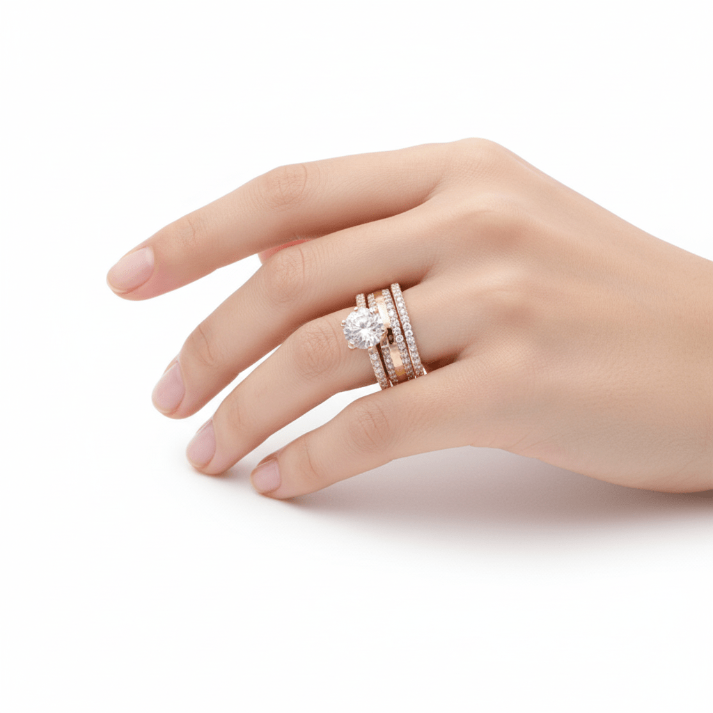 14K Yellow Gold Triple-Stack Pavé Bridal Set with CZ 7.3 g – view 2