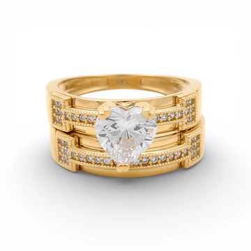 14K Yellow Gold Bridal Set with CZ Fashion Women's Ring - Miral Jewelry