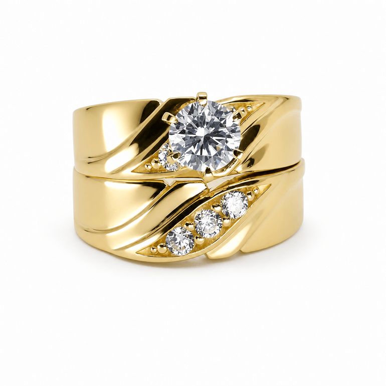 14K Yellow Gold Bridal Set with Cz Fashion Women's Ring - Miral Jewelry