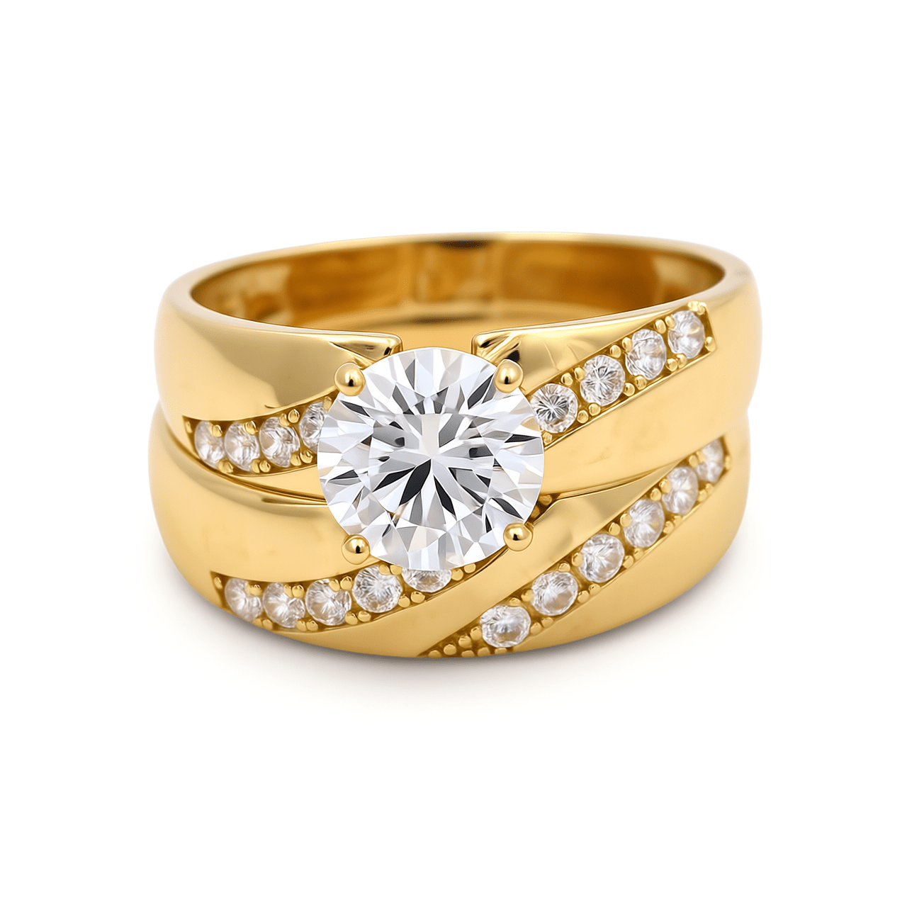 14K Yellow Gold Diagonal Pavé Bridal Set with CZ 6.2 g