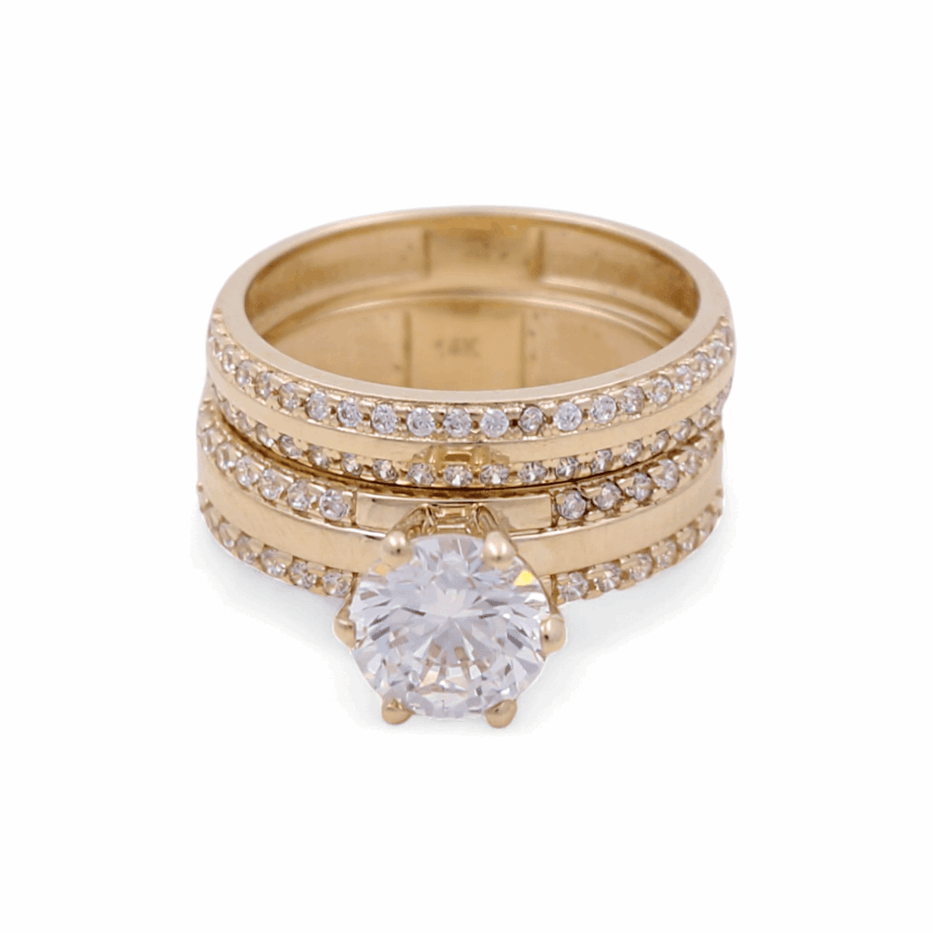 14K Yellow Gold Bridal Set with Cz Fashion Women's Ring - Miral Jewelry