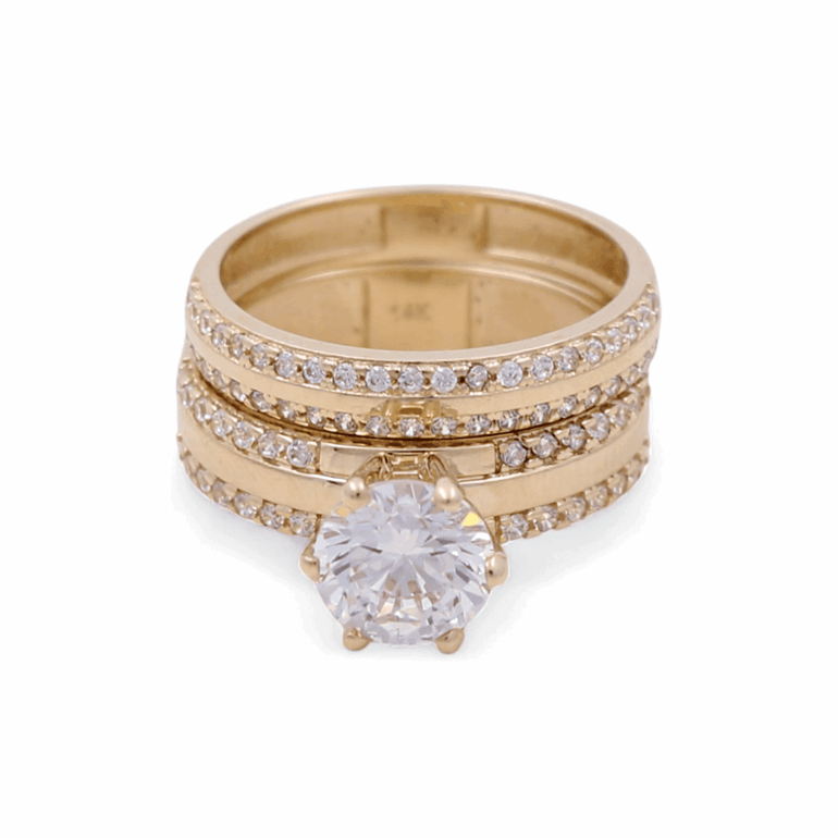 14K Yellow Gold Bridal Set with Cz Fashion Women's Ring - Miral Jewelry