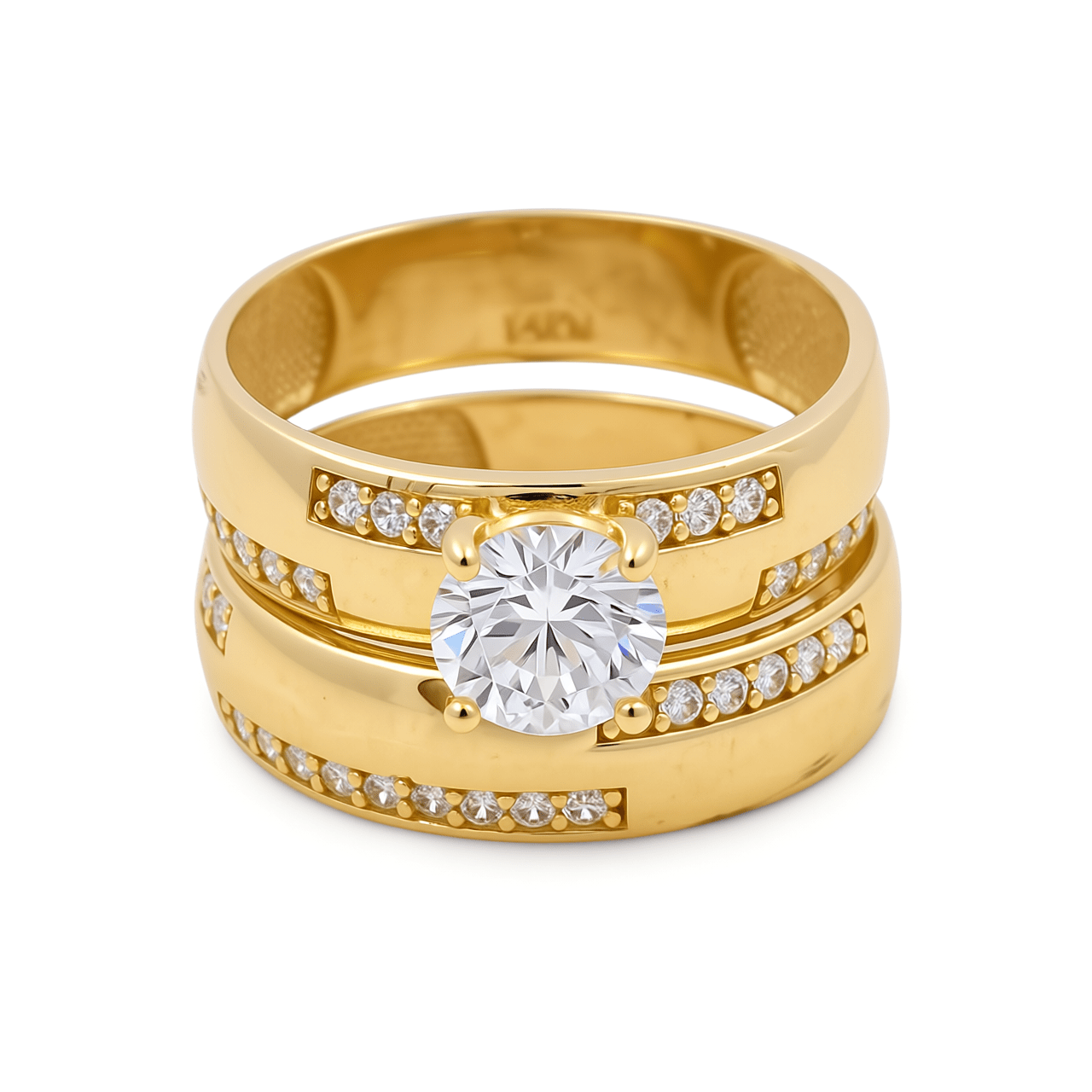 14K Yellow Gold Bridal Set with CZ Fashion Women's Ring - Miral Jewelry